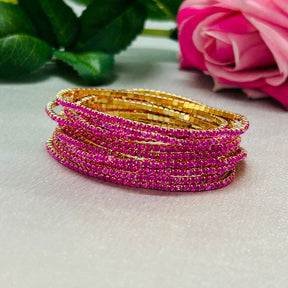 Stretchable Fuschia Pink Gold - Plated Bracelet - Pack of 12