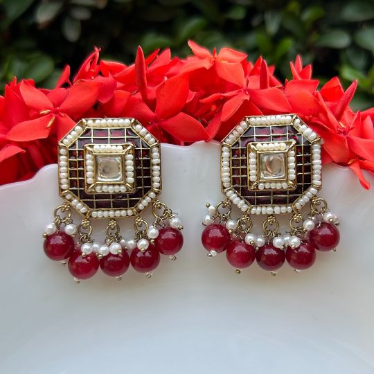 Zuni Maroon Stud Earrings