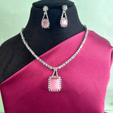 Pink Square Pendant Necklace Set