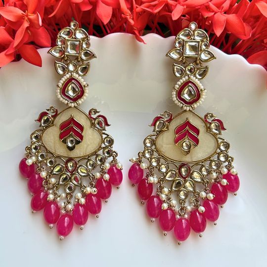 Adhaya Fuchsia Pink Designer Chandballis Earrings