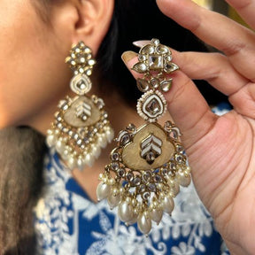 Adhaya Designer White Chandbalis Earrings