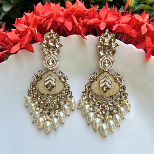 Adhaya Designer White Chandbalis Earrings