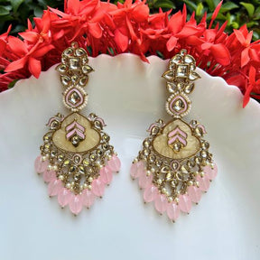 Adhaya Designer Baby Pink Chandballis Earrings