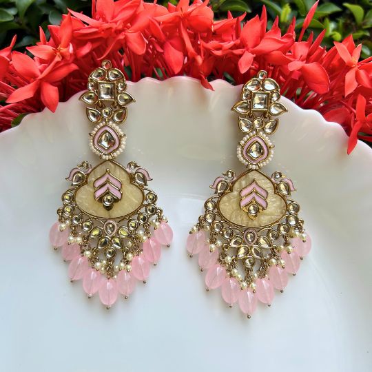 Adhaya Designer Baby Pink Chandballis Earrings