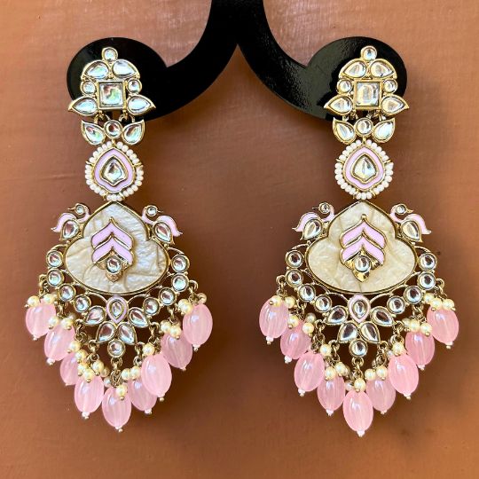 Adhaya Designer Baby Pink Chandballis Earrings