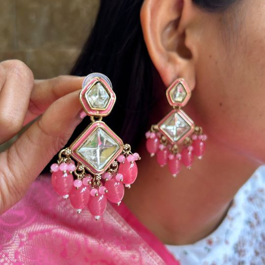 Sakhi Kundan Coral Earrings