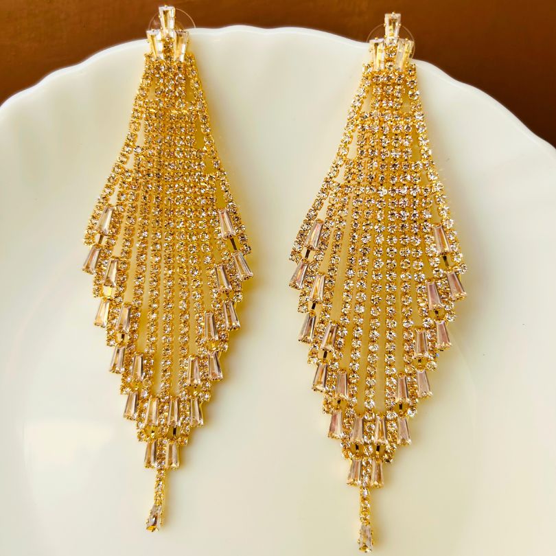 Golden American Diamond Chandelier Earrings