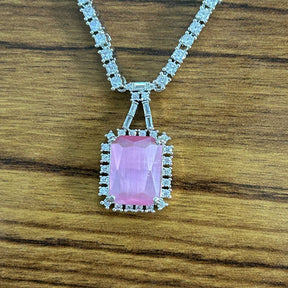 Pink Square Pendant Necklace Set