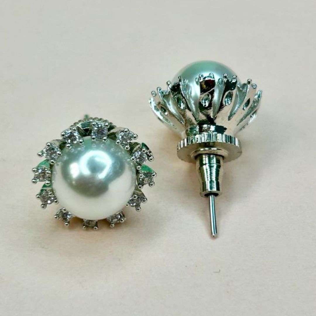 White Pearl CZ Designer Stud