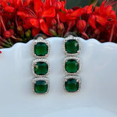 Trio Emerald Diamond CZ Drop earrings