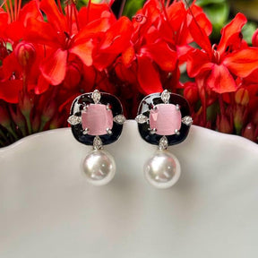 Glow Pearl CZ Pink Stud Earrings