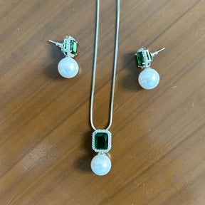 Sage Pearl American Diamond Pendant Set