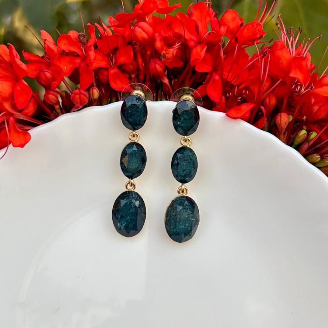 Paecock Blue Drop Gemstone Earrings