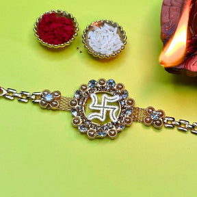 Swastik Rhinestone Rakhi (with Roli & Chawal)