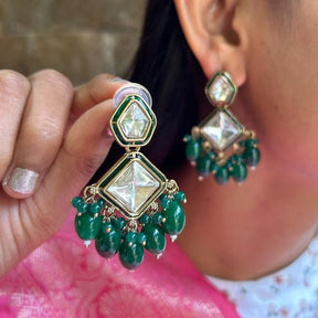 Sakhi Emerald Green Kundan Coral Earrings