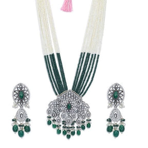 Rhodium Plated AD Emerald Rani Haar Set