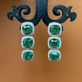 Trio Emerald Diamond CZ Drop earrings