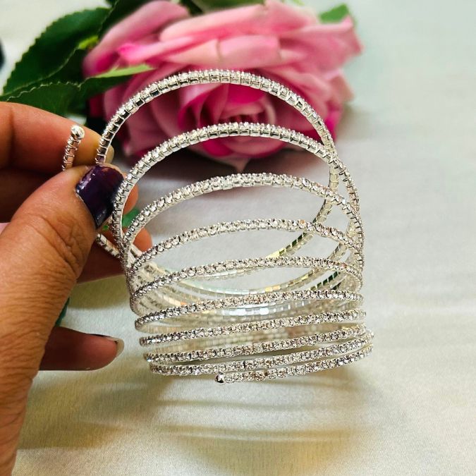 Spiral Silver American Diamond Bracelet