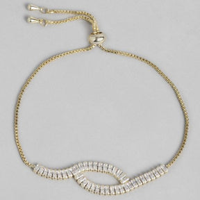 LAIDA Women American Diamond-Studded Oxidised Silver-Plated Link Bracelet
