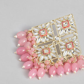 Pink & Gold-Toned Contemporary Drop Earrings