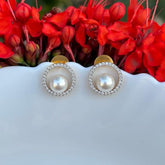 Pearl Diamond Circled Designer Stud