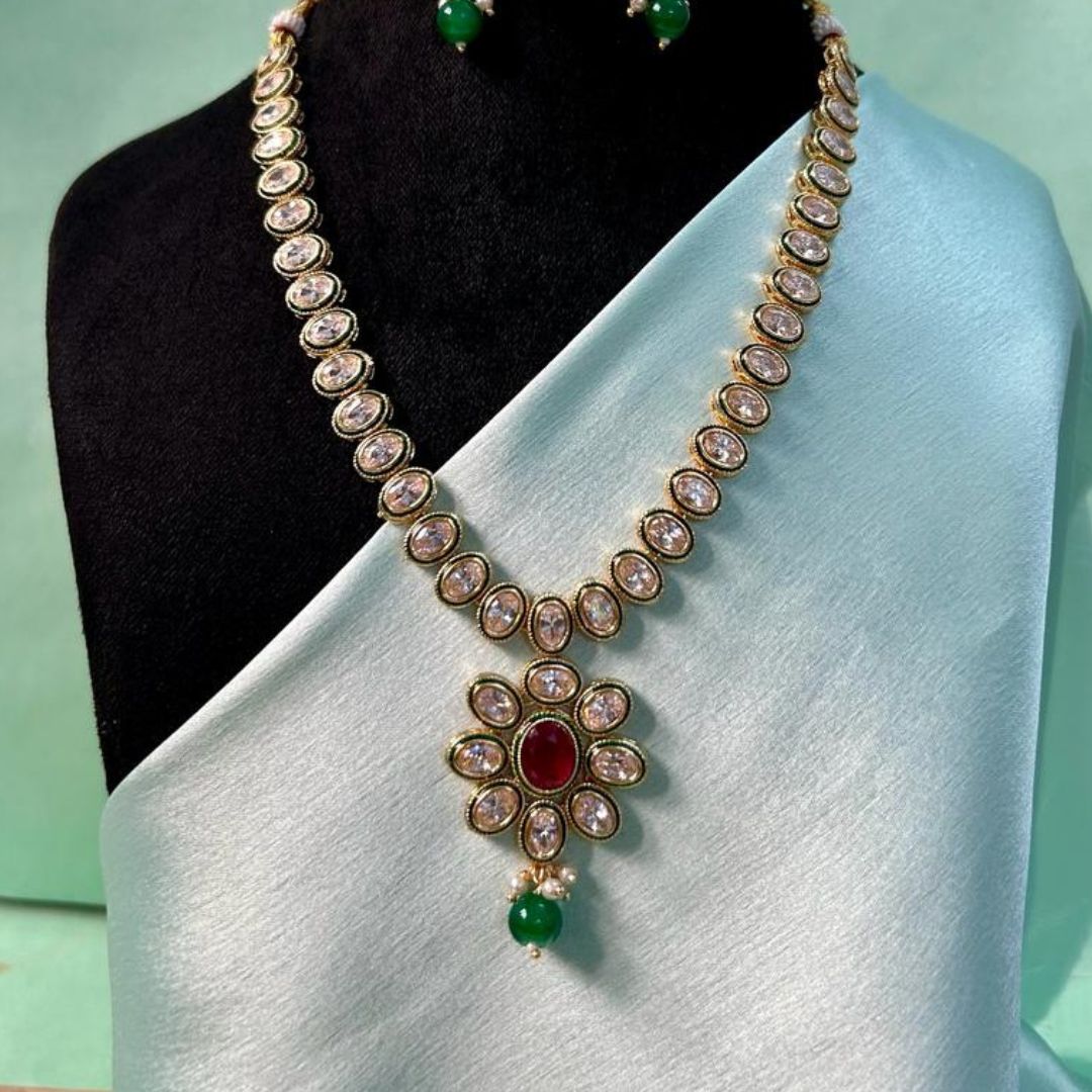 Sree Kundan Ruby Emerald Necklace Set