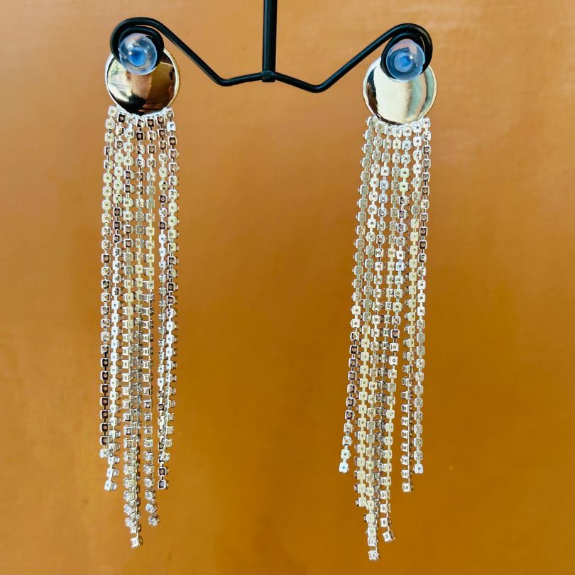 Pearl Silver American Diamond Chandelier Earrings