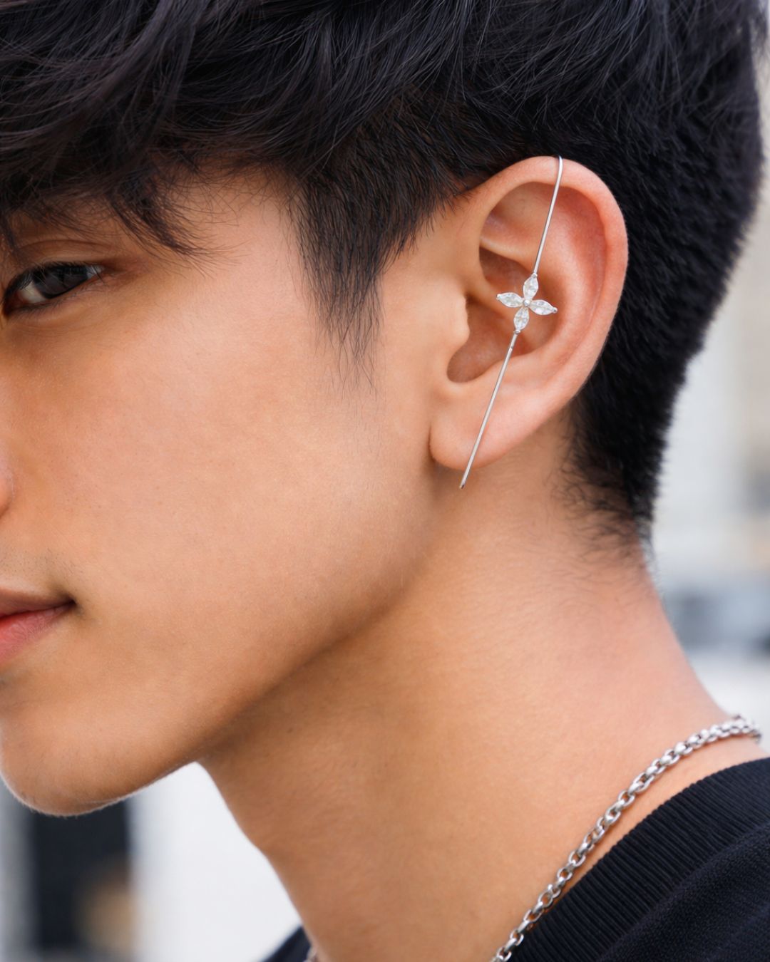 Silver Flower Unisex Ear Cuff