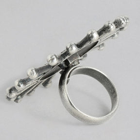 Laida Silver-Plated Oxidised Adjustable Finger Ring