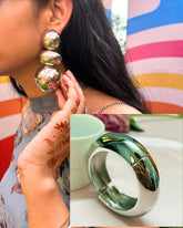 Bebo Set - Chunky Silver Metallic Statement Earrings and Handcuffs