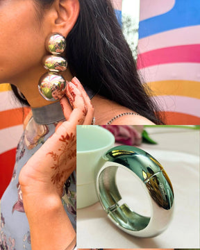 Bebo Set - Chunky Silver Metallic Statement Earrings and Handcuffs