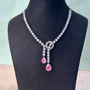 Veronica Pink American Diamond Necklace Set