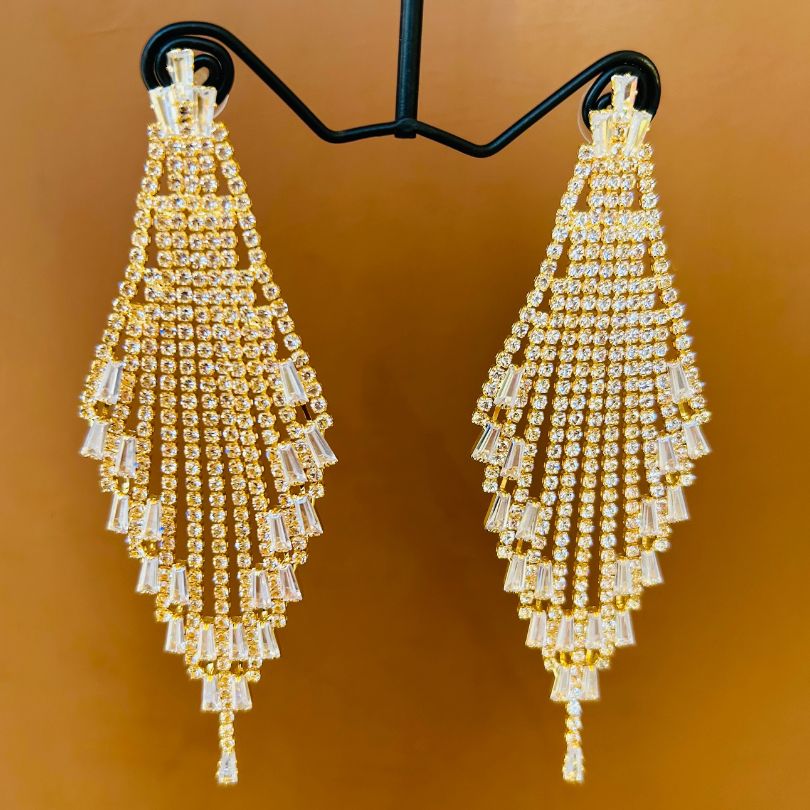 Golden American Diamond Chandelier Earrings