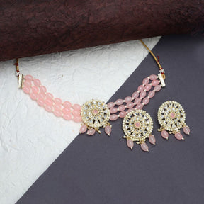 LAIDA Gold-Plated Stone-Studded & Pearl Beaded Jewellery Set