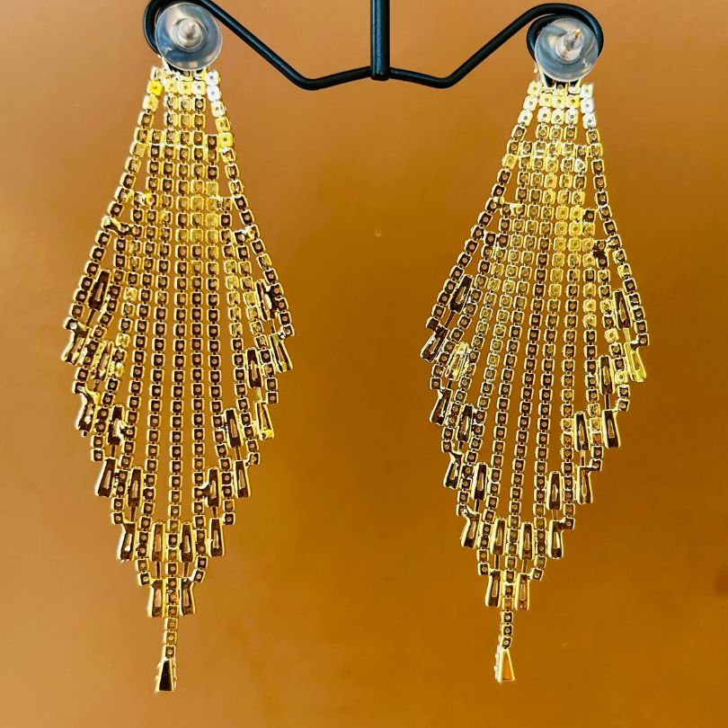 Golden American Diamond Chandelier Earrings