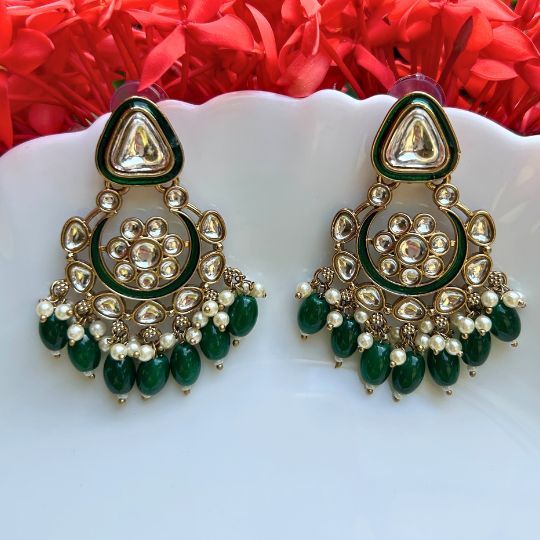 Adrika Emerald Green Chandbalis Earrings