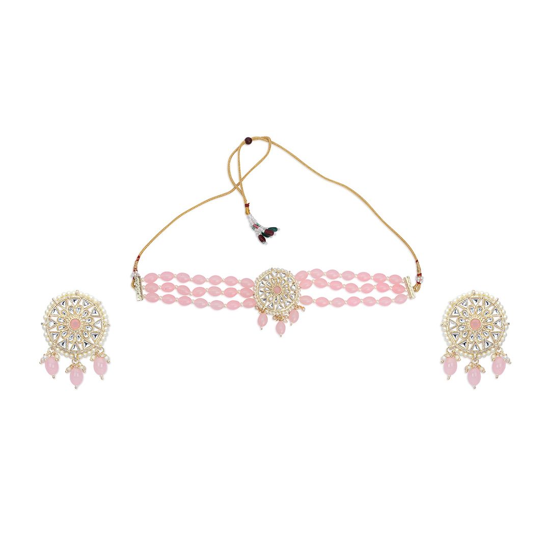 LAIDA Gold-Plated Stone-Studded & Pearl Beaded Jewellery Set