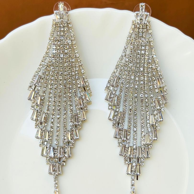 Silver American Diamond Chandelier Earrings