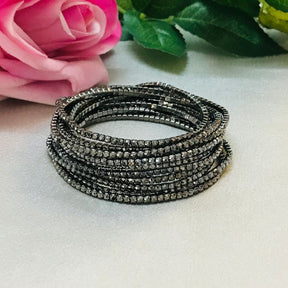 Stretchable Rhodium-Plated Black Rainbow Bracelet - Pack of 12