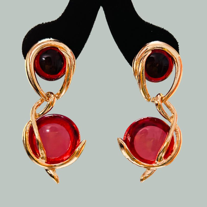 Spiral Red Crystal Drop Earring