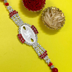 Swastik American Diamond Rakhi with Roli and Chawal