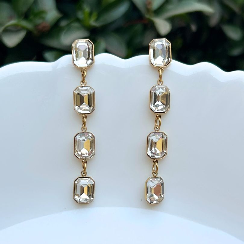 Square Rhinestone Drop Earrings