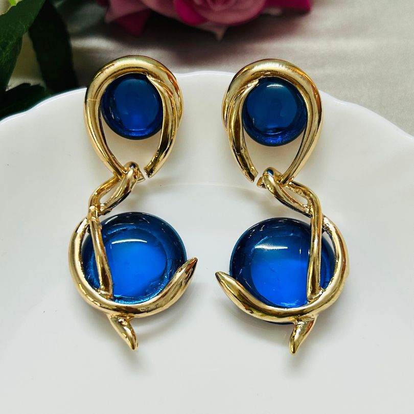 Spiral Blue Drop Earrings