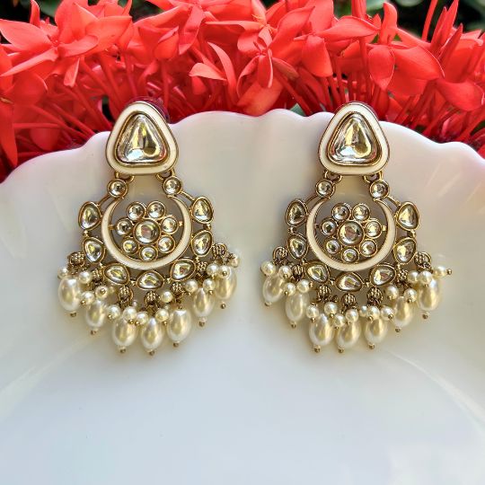 Adrika White Chandbalis Earrings