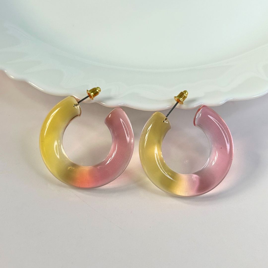 Ziva Pink Yellow Hoop Earrings