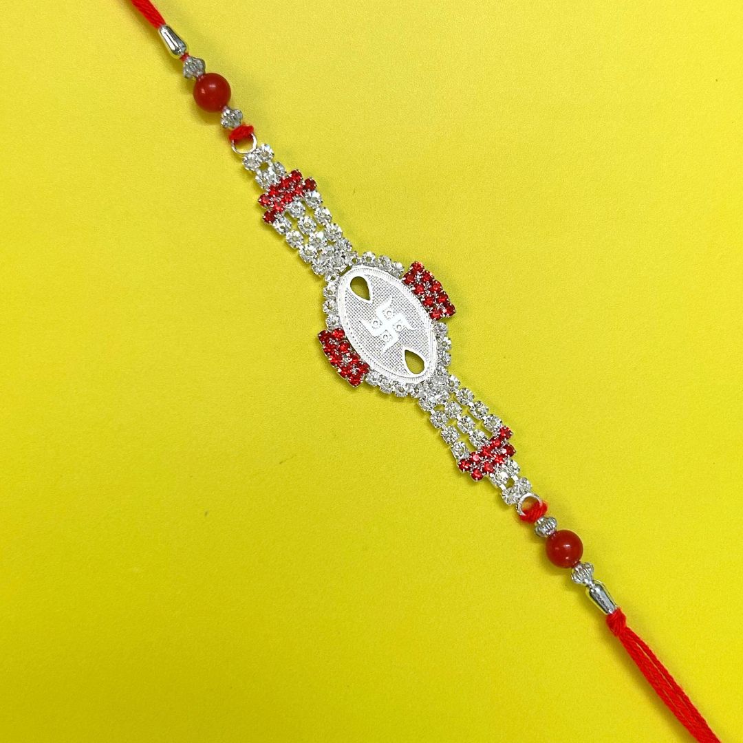 Swastik American Diamond Rakhi with Roli and Chawal