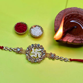 Swastik Rhinestone Rakhi (with Roli & Chawal)