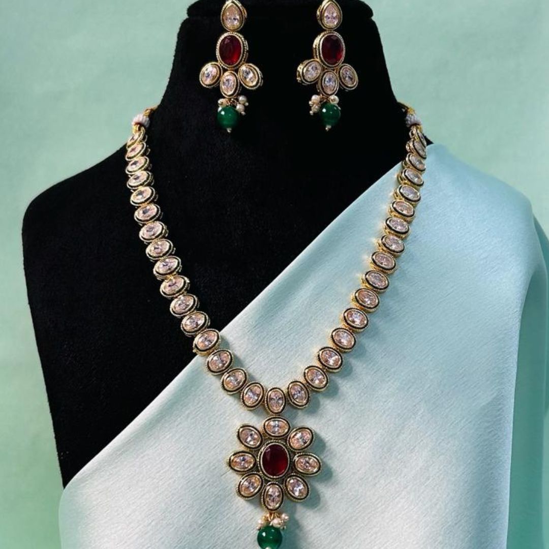 Sree Kundan Ruby Emerald Necklace Set