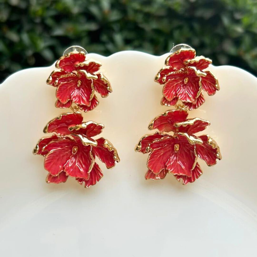 Caroling Red Floral Drop Earring