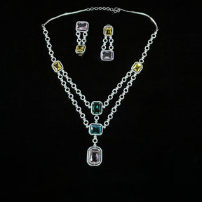 Faye Multi colored CZ Designer Neckalce Set